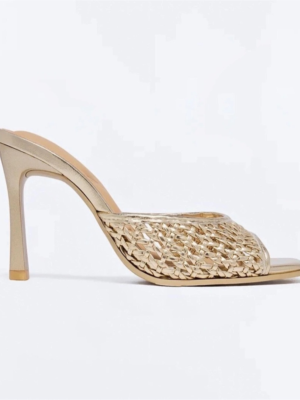 Fashion Nova Gold Woven Stiletto Heels Sandals